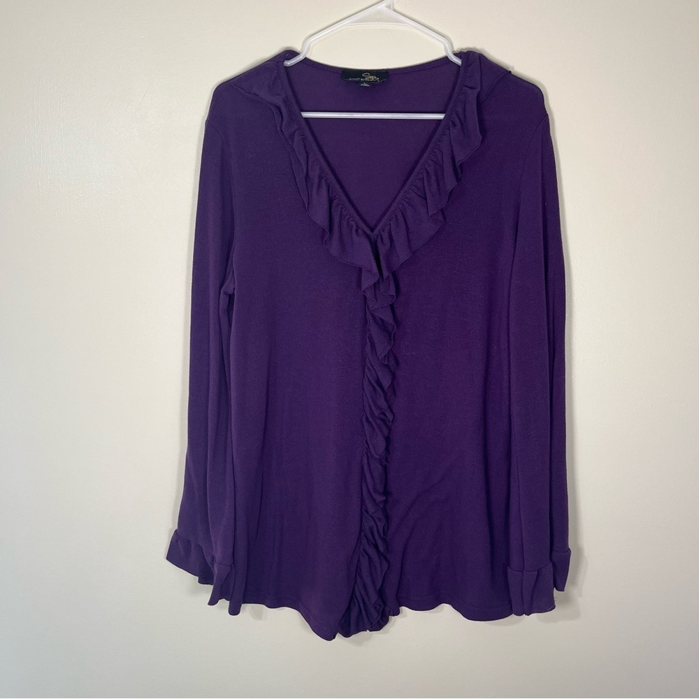 Women’s Size L Suzanne Betro Deep Purple Ruffled Blouse